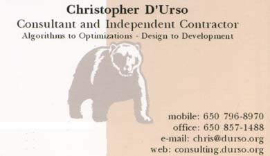 Chris D'Urso -- Consultant and Independent Contractor -- (650) 796-8970